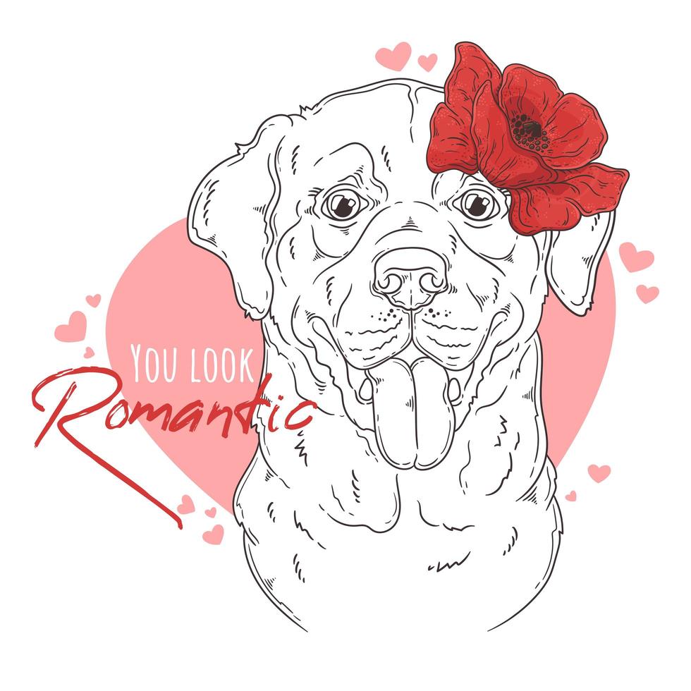 cane labrador retriever disegnato a mano con il vettore di fiori. oggetti isolati per il tuo design. ogni oggetto può essere modificato e spostato.