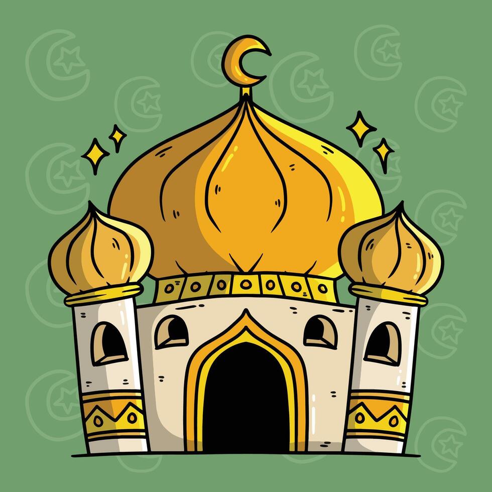 d'oro moschea vettore cartone animato illustrazione. islamico vettore illustrazione. mano disegnato vettore illustrazione