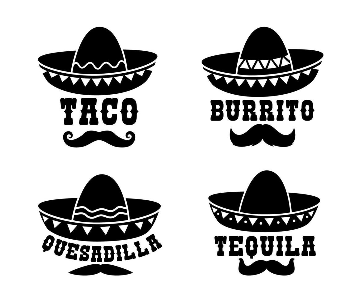 messicano sombrero con burrito, taco, Quesadilla vettore