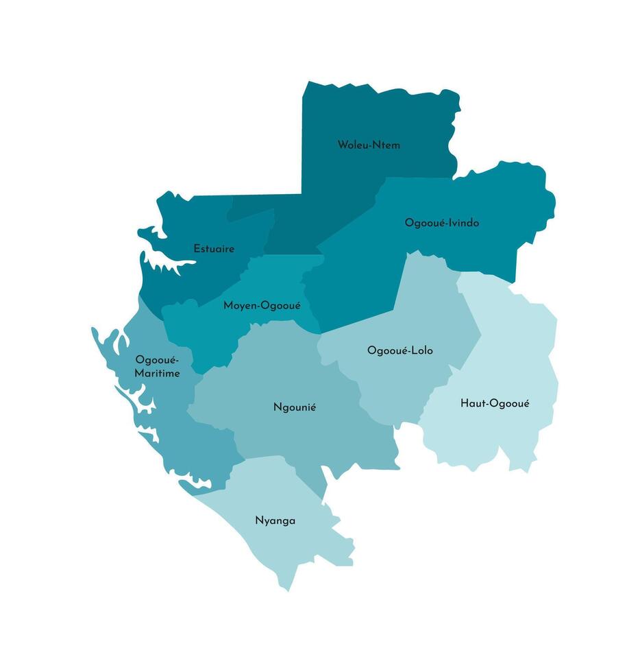 vettore isolato illustrazione di semplificato amministrativo carta geografica di Gabon. frontiere e nomi di il province, regioni. colorato blu cachi sagome