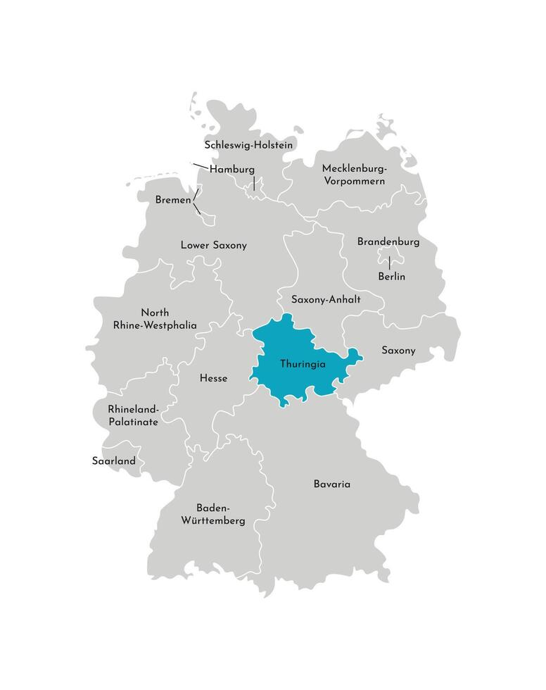 vettore isolato illustrazione di semplificato amministrativo carta geografica di Germania. blu silhouette di Turingia stato. grigio sagome. bianca schema