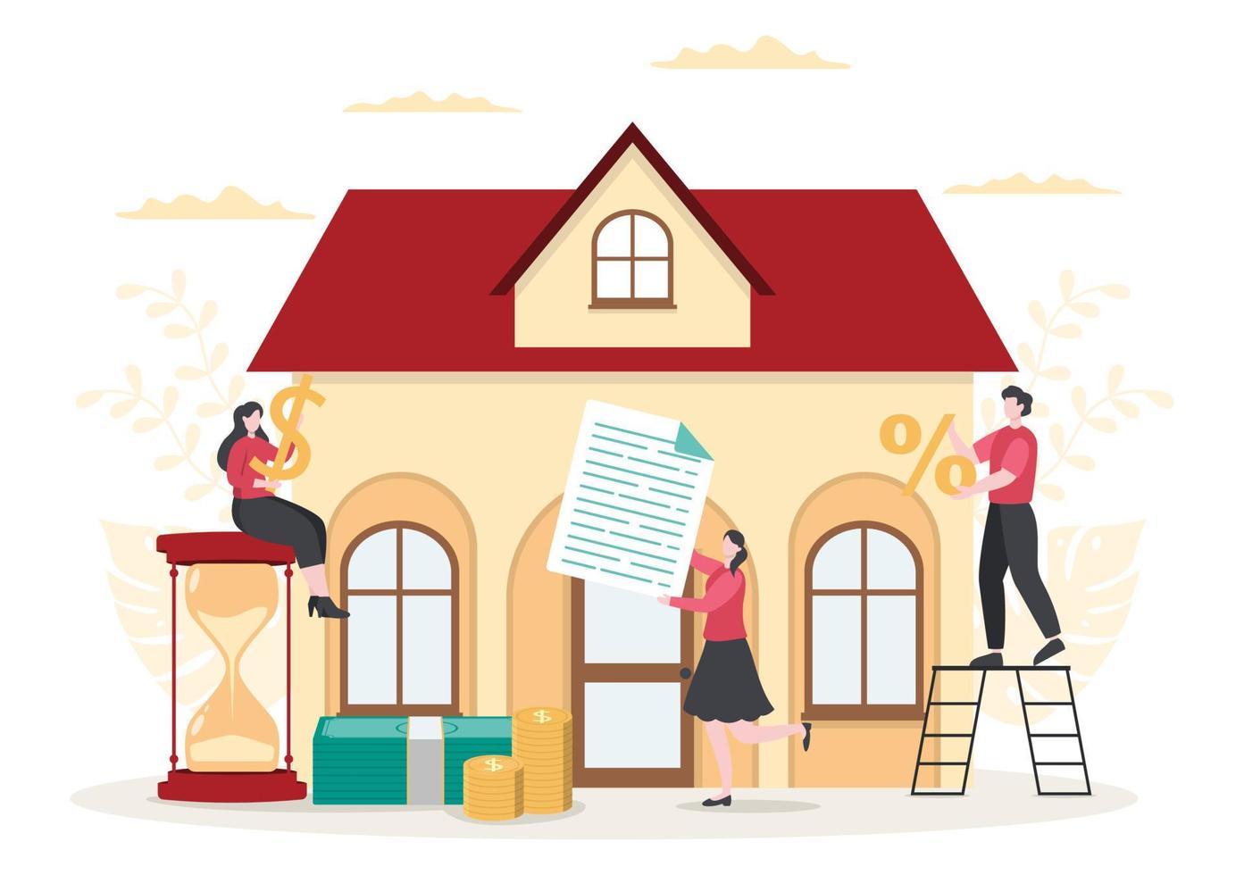 strumenti di debito di prestito ipotecario che sono garantiti da beni immobiliari come servizi immobiliari, affitto, acquisto di casa o casa d'aste. illustrazione vettoriale di sfondo