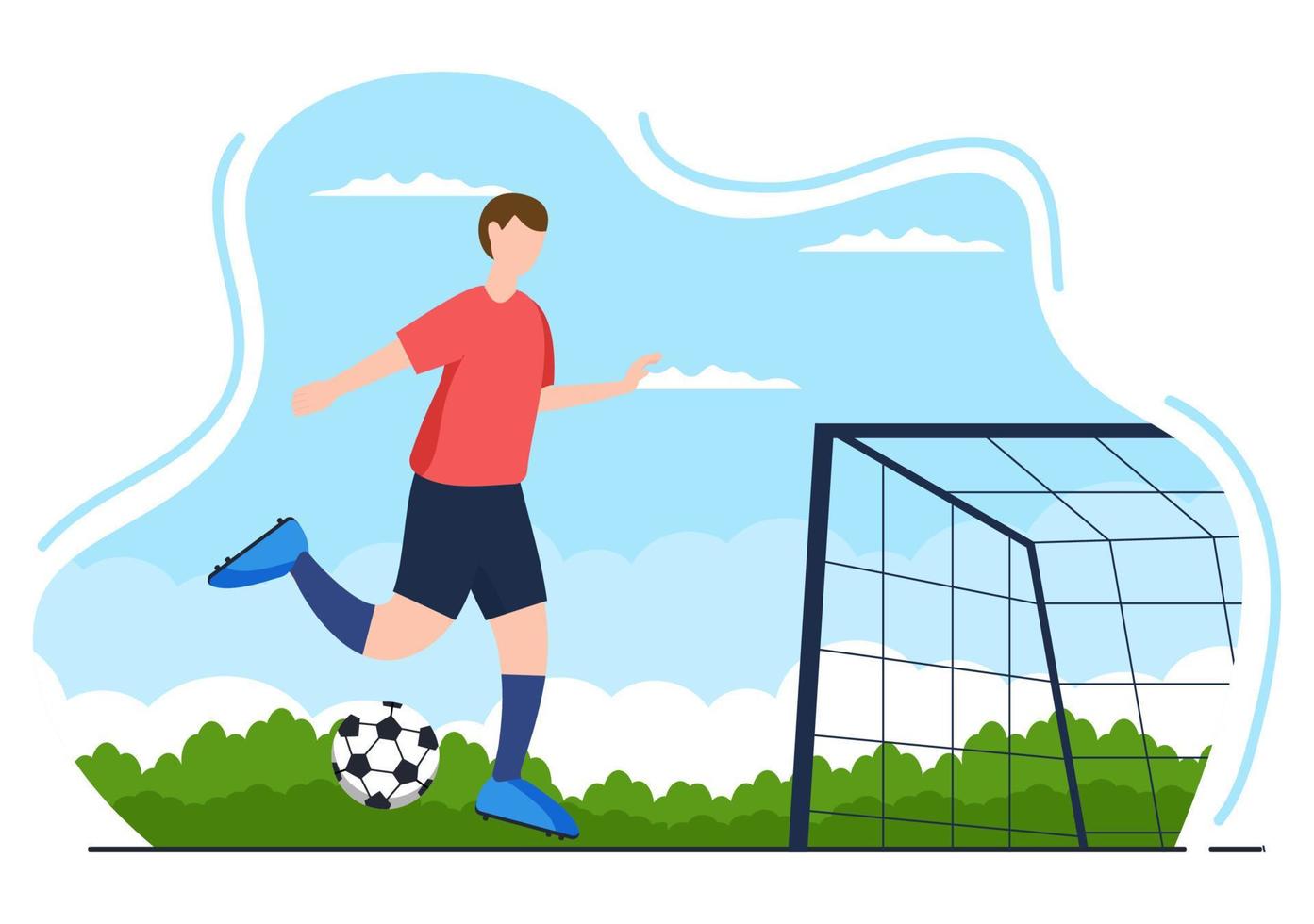 giocare a calcio con i ragazzi giocare a calcio indossare uniformi sportive vari movimenti come calciare, trattenere, difendere, parare e attaccare in campo. illustrazione vettoriale