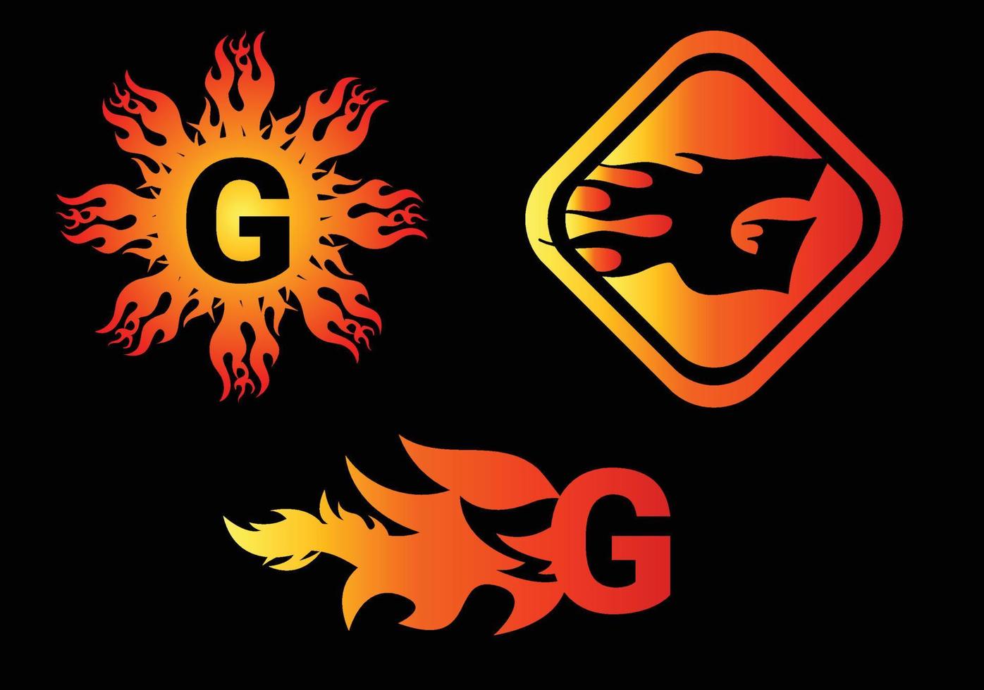 fuoco g lettera logo e modello di design dell'icona vettore