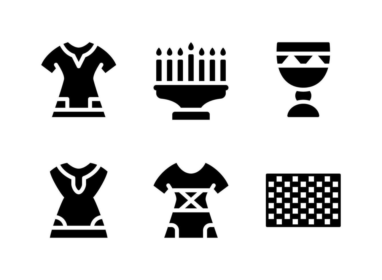 semplice set di icone solide vettoriali relative a kwanzaa. contiene icone come vestito, lampadario, tazza e altro.