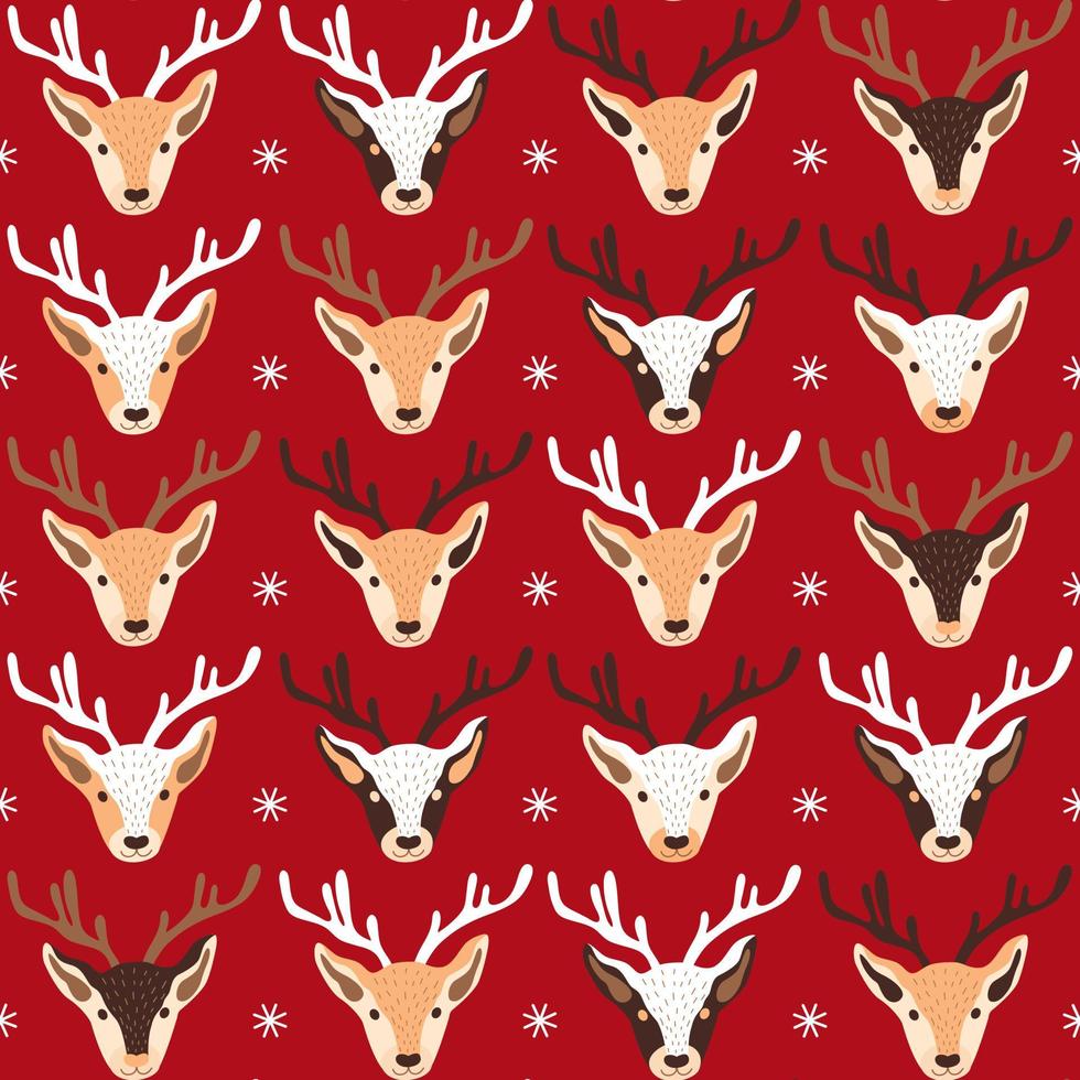 motivo natalizio con teste di renne su sfondo rosso vettore