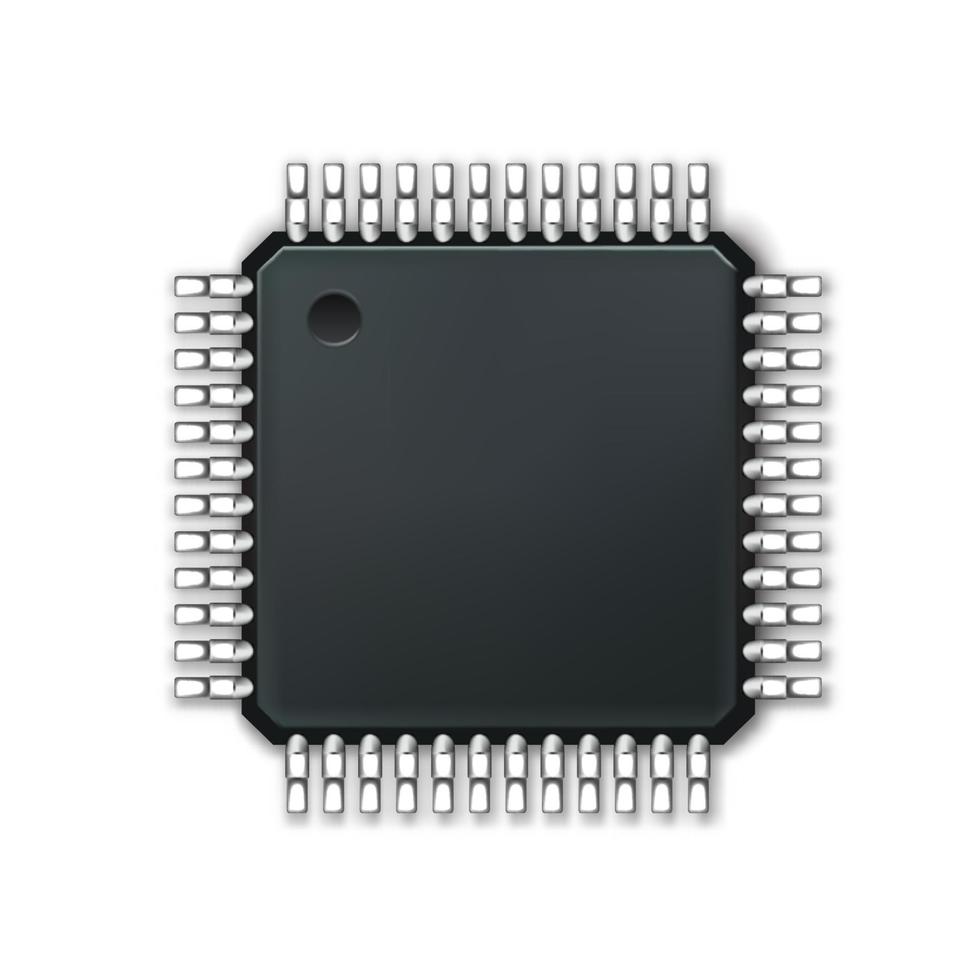 microchip. cpu del computer. microprocessore. illustrazione realistica 3D. vettore