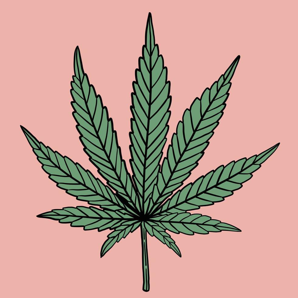 semplicità foglia di cannabis disegno a mano libera design piatto. vettore