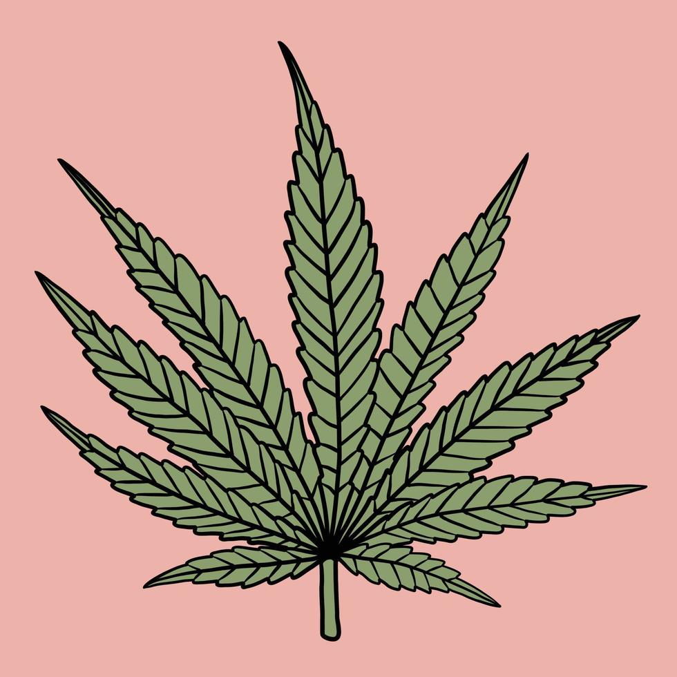 semplicità foglia di cannabis disegno a mano libera design piatto. vettore