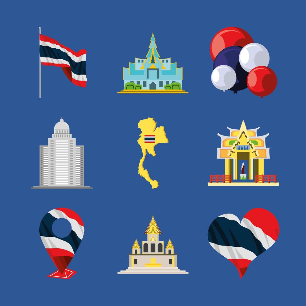 bandiere e punto di riferimento della thailandia vettore
