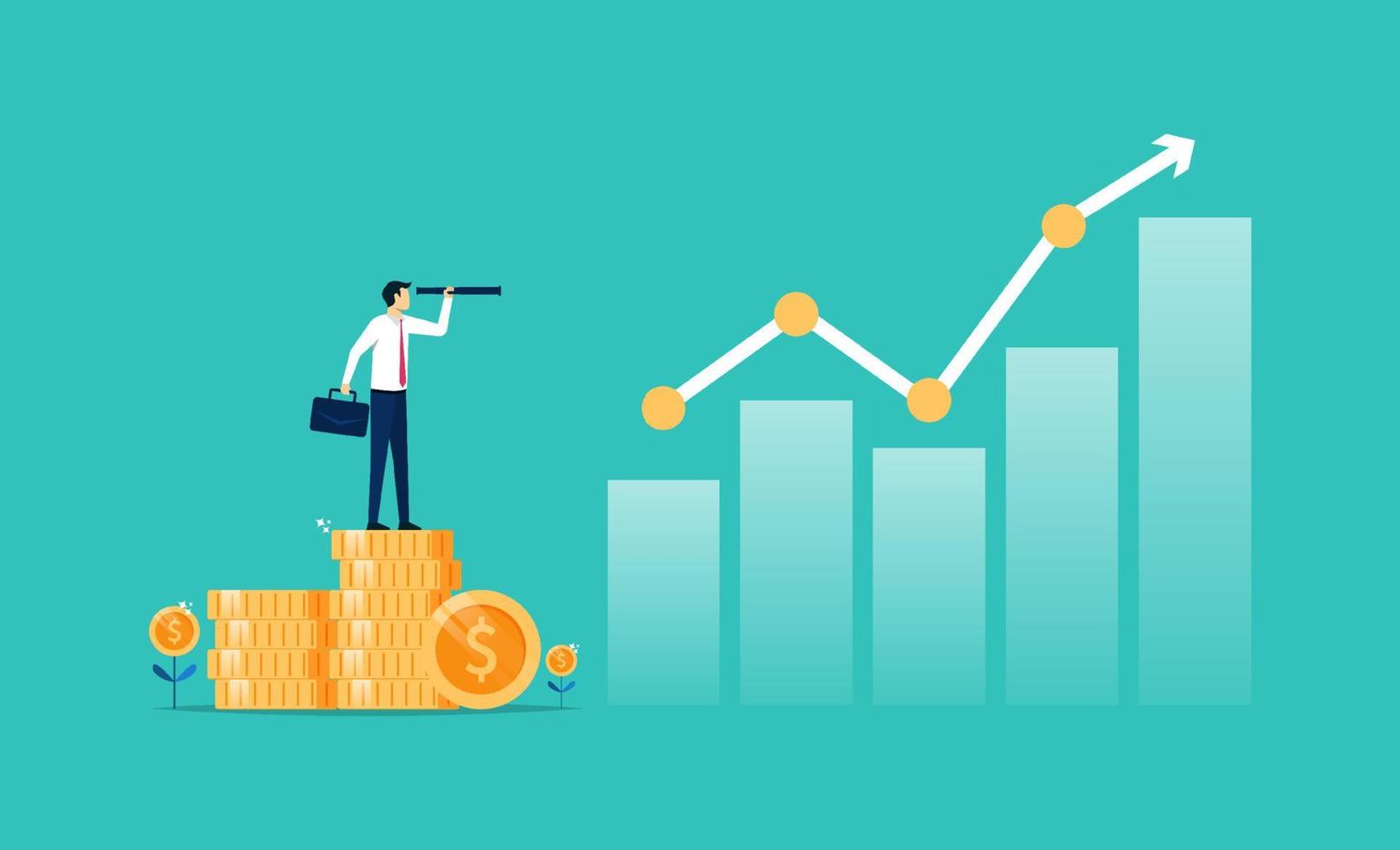 concetto di previsione del trend di crescita del business, grafico di reporting dei dati finanziari della visione di marketing, illustrazione vettoriale di selezione degli investimenti