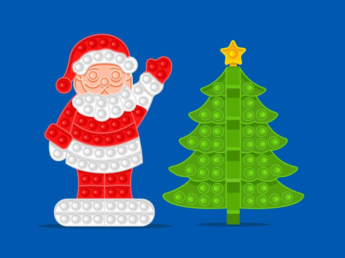 babbo natale e albero di natale. simboli del nuovo anno, giocattolo antistress. illustrazione vettoriale su sfondo blu