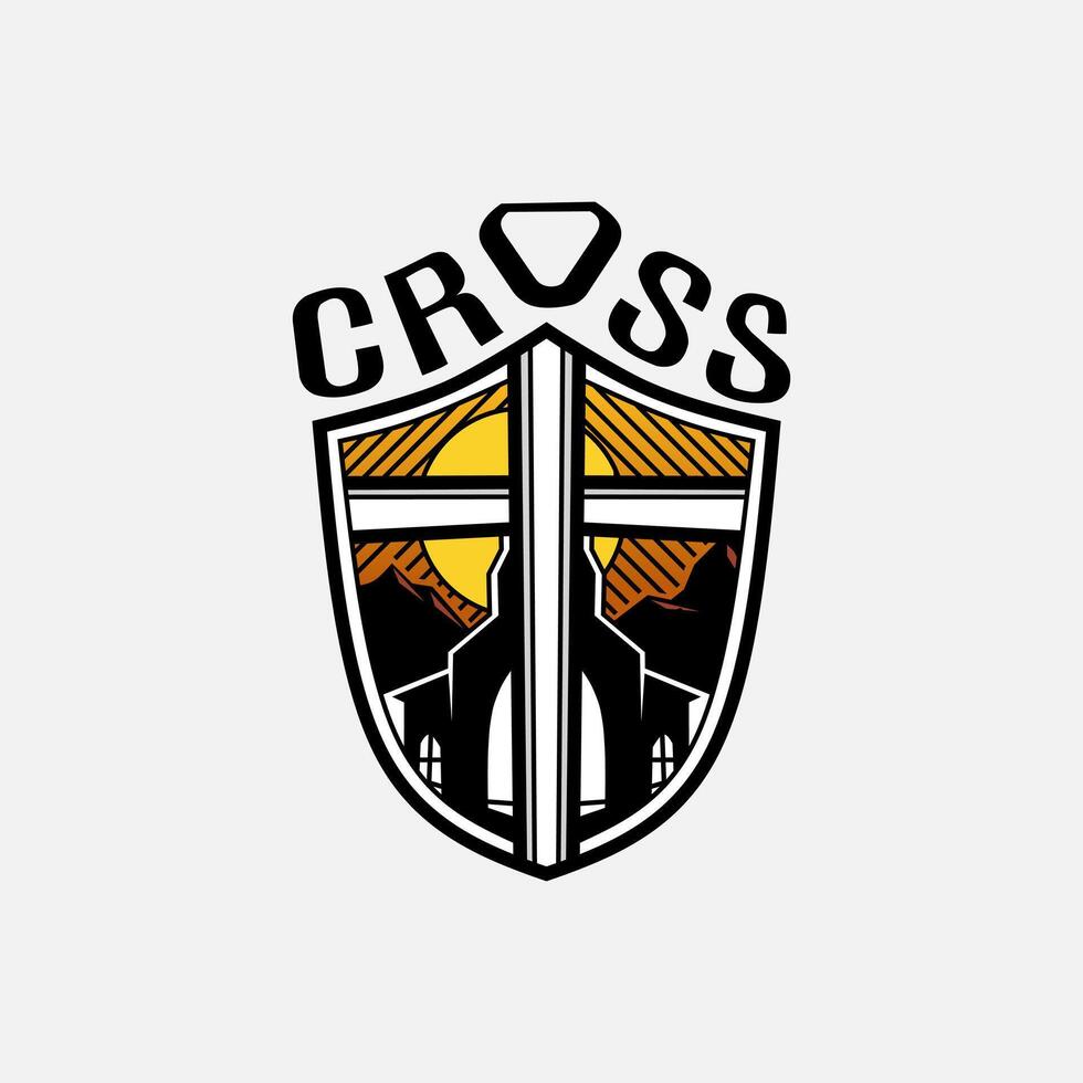 Chiesa attraversare logo. semplice religione vettore design. isolato con morbido sfondo.