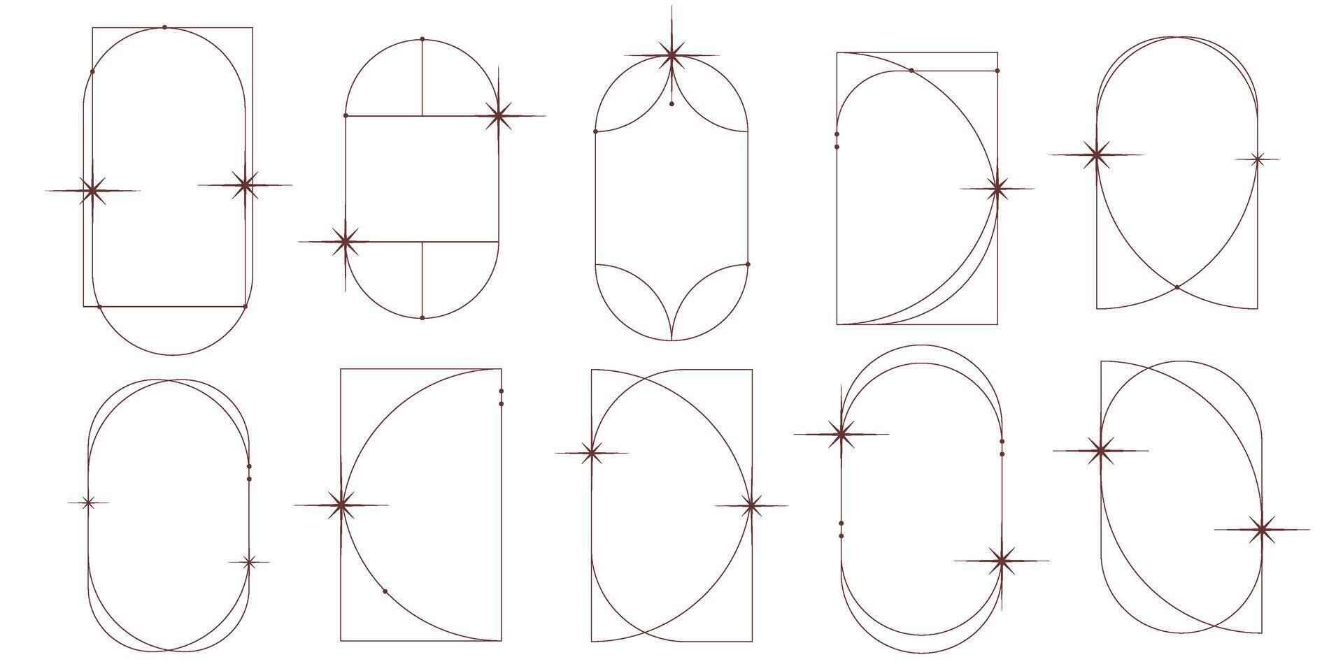 boho telaio arco impostato con linea e stella. Vintage ▾ semplice forma design. boho minimo arco. geometrico il giro modulo. vettore illustrazione