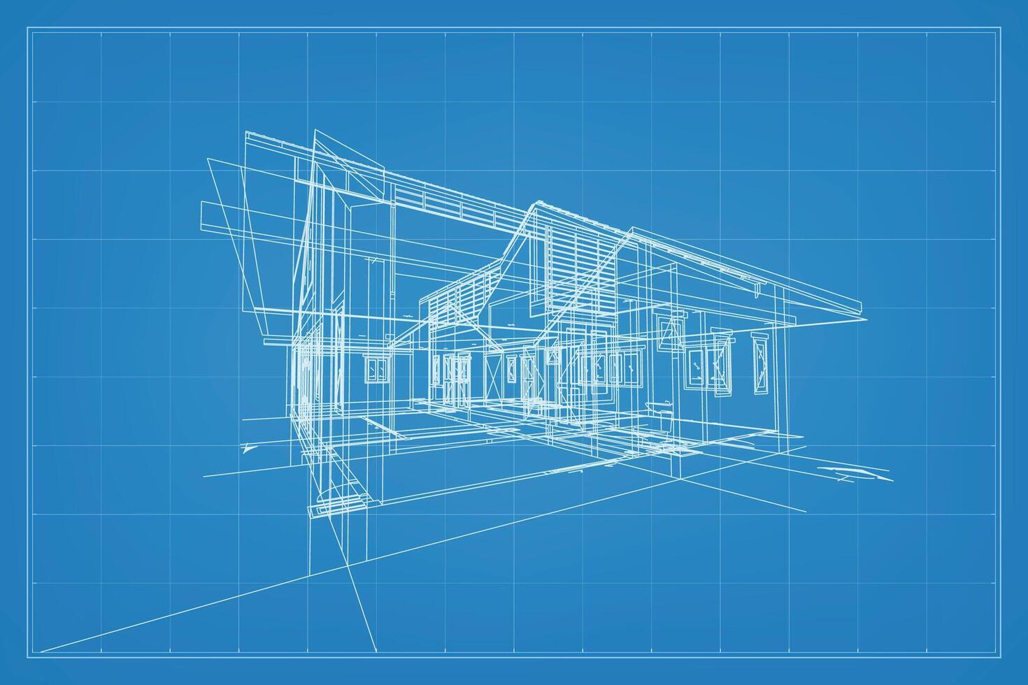 3d rendere di edificio wireframe struttura. prospettiva wireframe di Casa esterno. astratto costruzione grafico idea. vettore. vettore