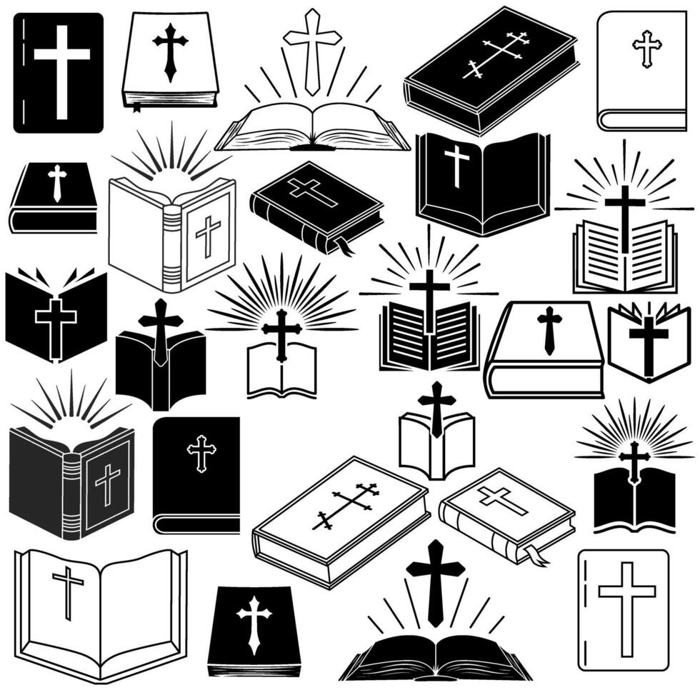 Bibbia icona vettore impostare. religione illustrazione cartello collezione. fede simbolo o logo.