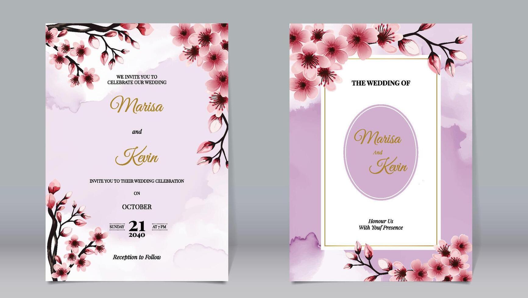 elegante nozze invito ciliegia fiorire decorazione su rosa acquerello sfondo vettore