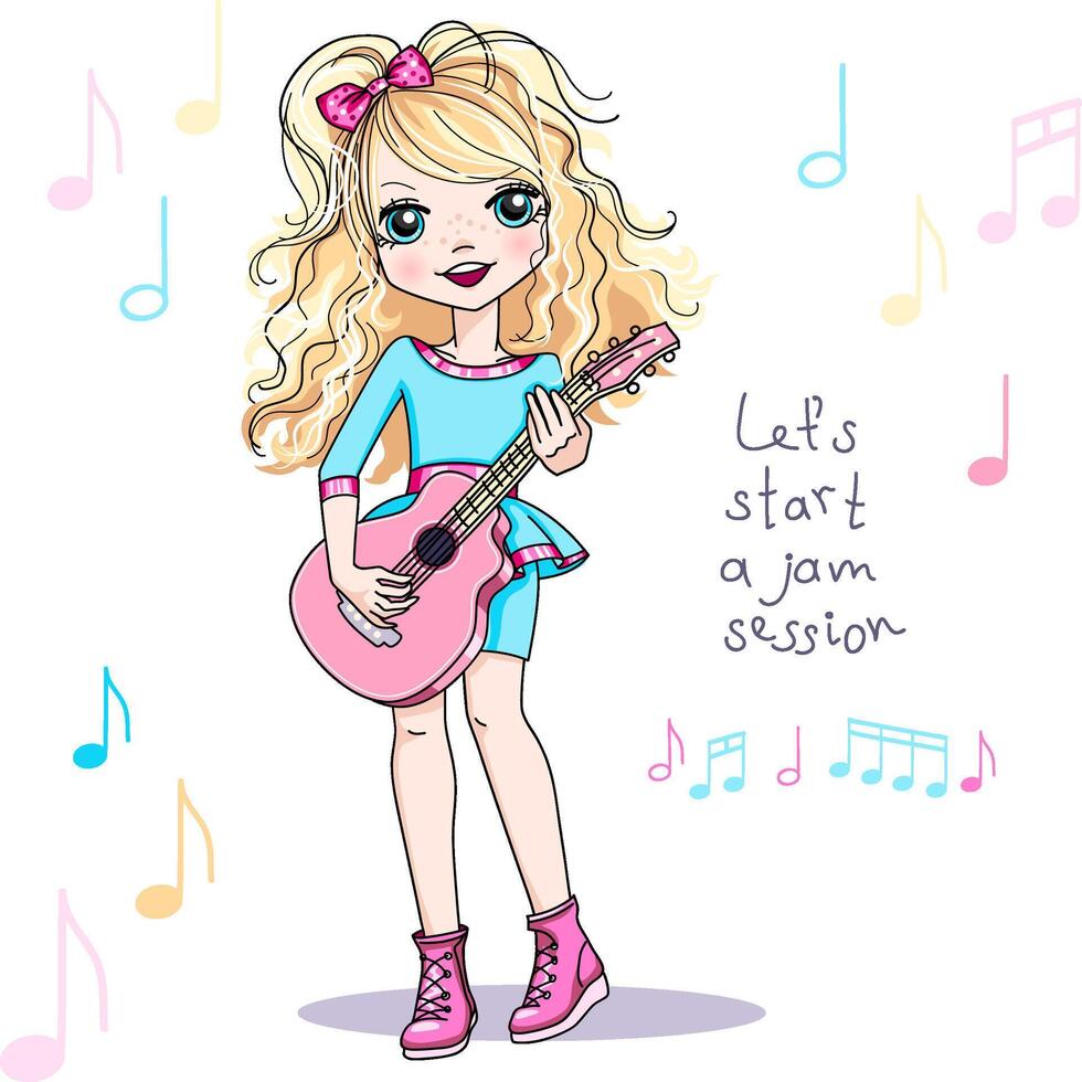 vettore ragazza giocando chitarra