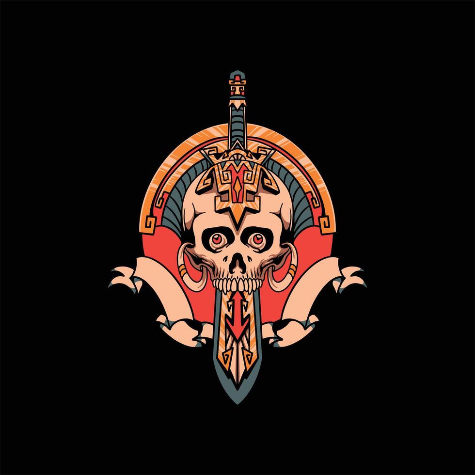 azteco cranio tatuaggio vettore design