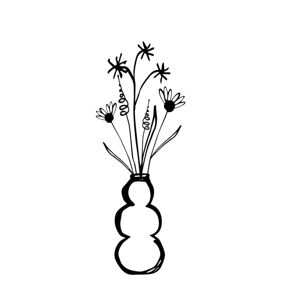 stilizzato mano disegnato fiore nel un' vaso su un' bianca sfondo. elemento per logo, attività commerciale carta, opuscolo vettore