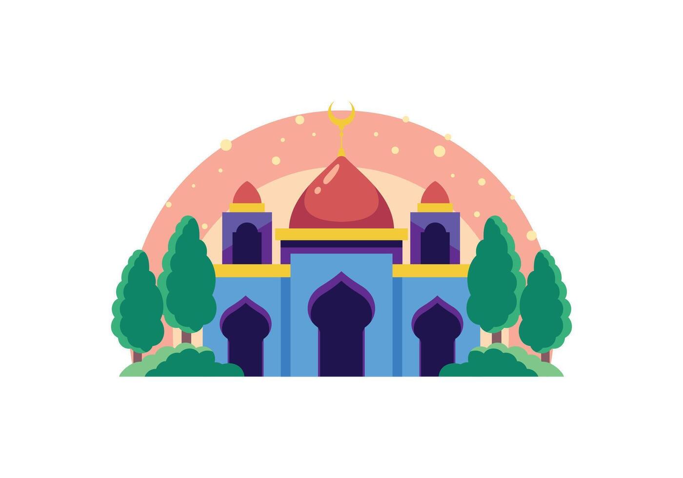 semplice carino piccolo blu moschea con alberi illustrazione vettore
