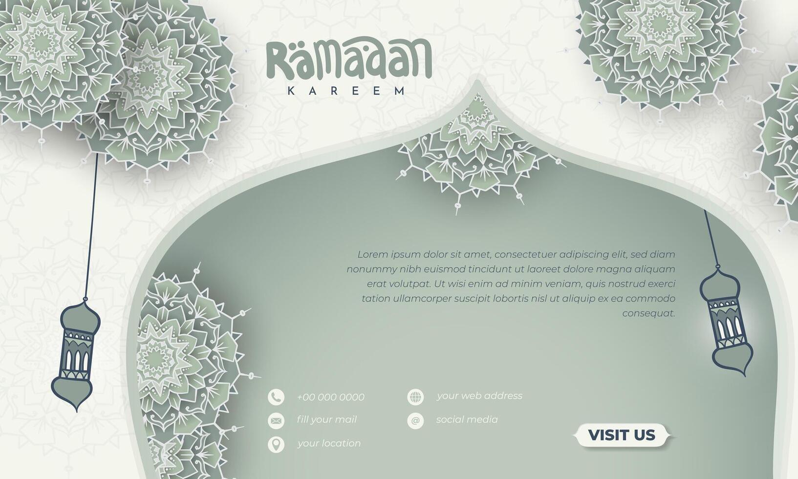 islamico sfondo modello per Ramadan kareem design con mano disegnato mandala design nel verde menta vettore