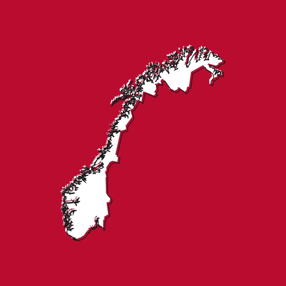 mappa della norvegia molto dettagliata. rilhouette isolato su sfondo rosso. vettore