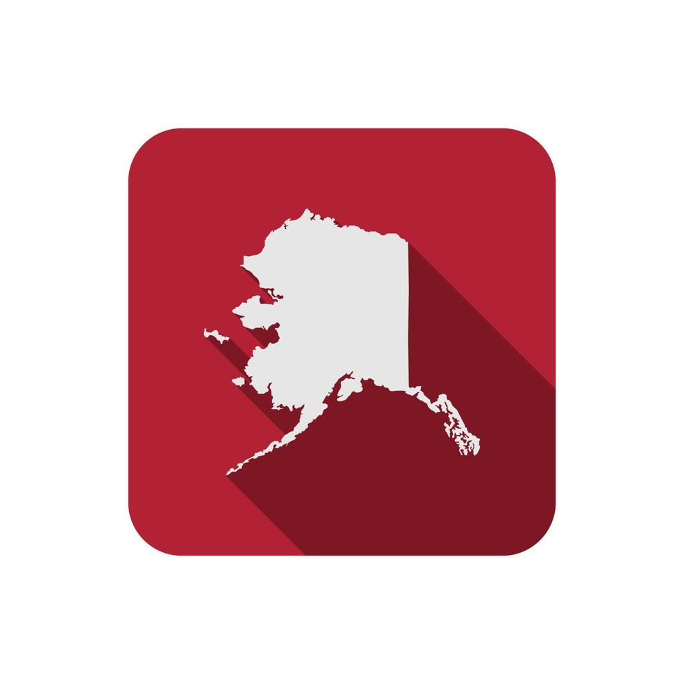 stato dell'Alaska sulla mappa rossa del quadrato rosso con ombra lunga vettore