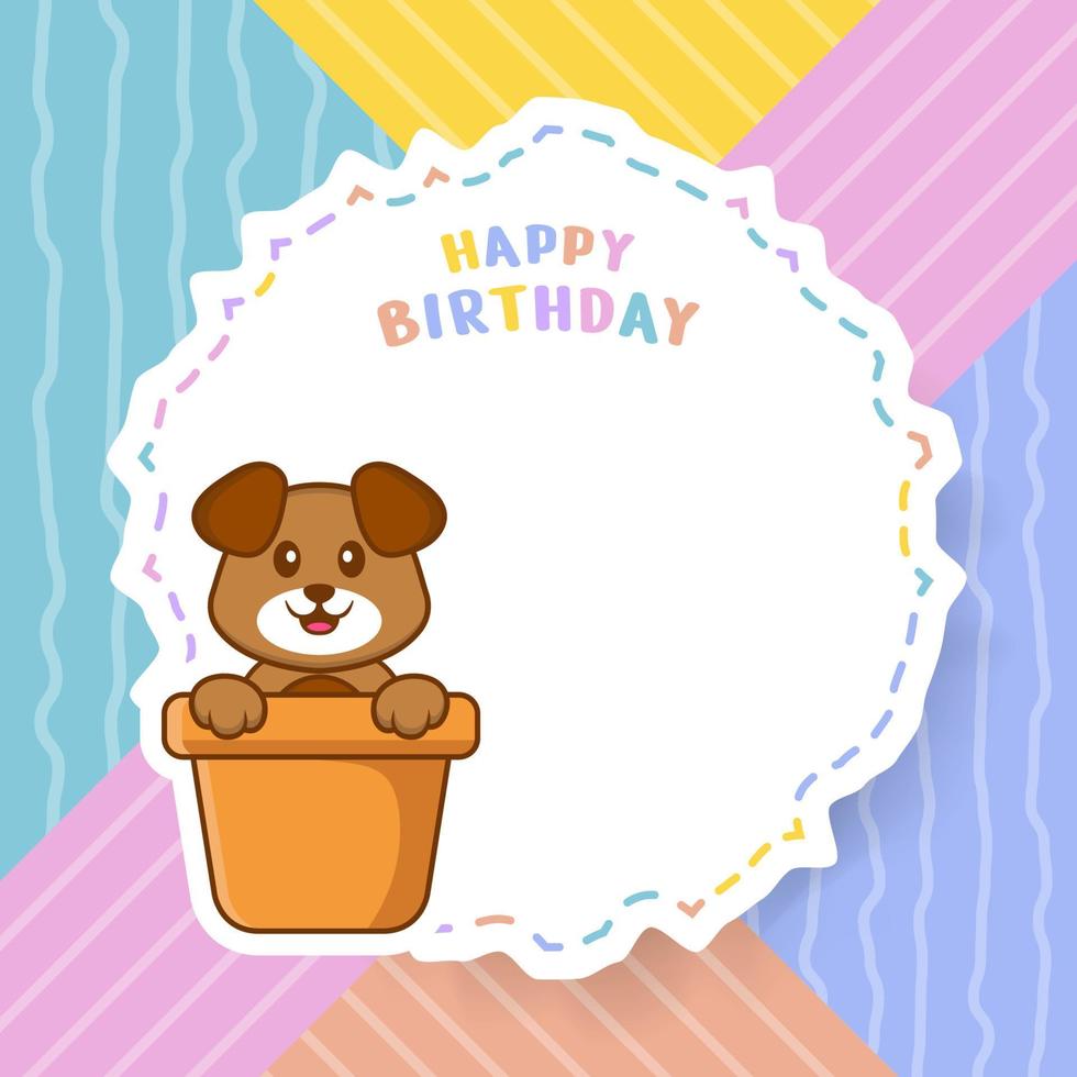 biglietto di auguri di buon compleanno con simpatico personaggio dei cartoni animati di cane. illustrazione vettoriale