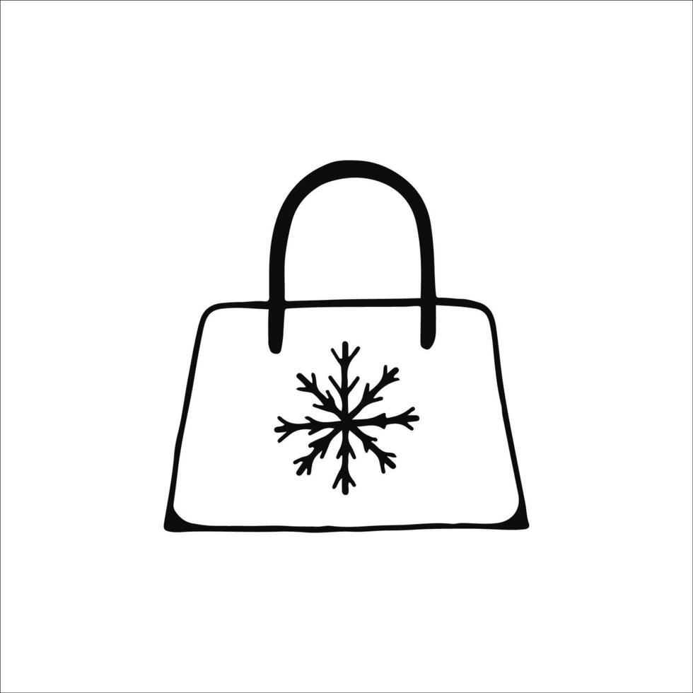 semplice nero e bianca scarabocchio di un' totalizzatore Borsa con fiocco di neve design vettore