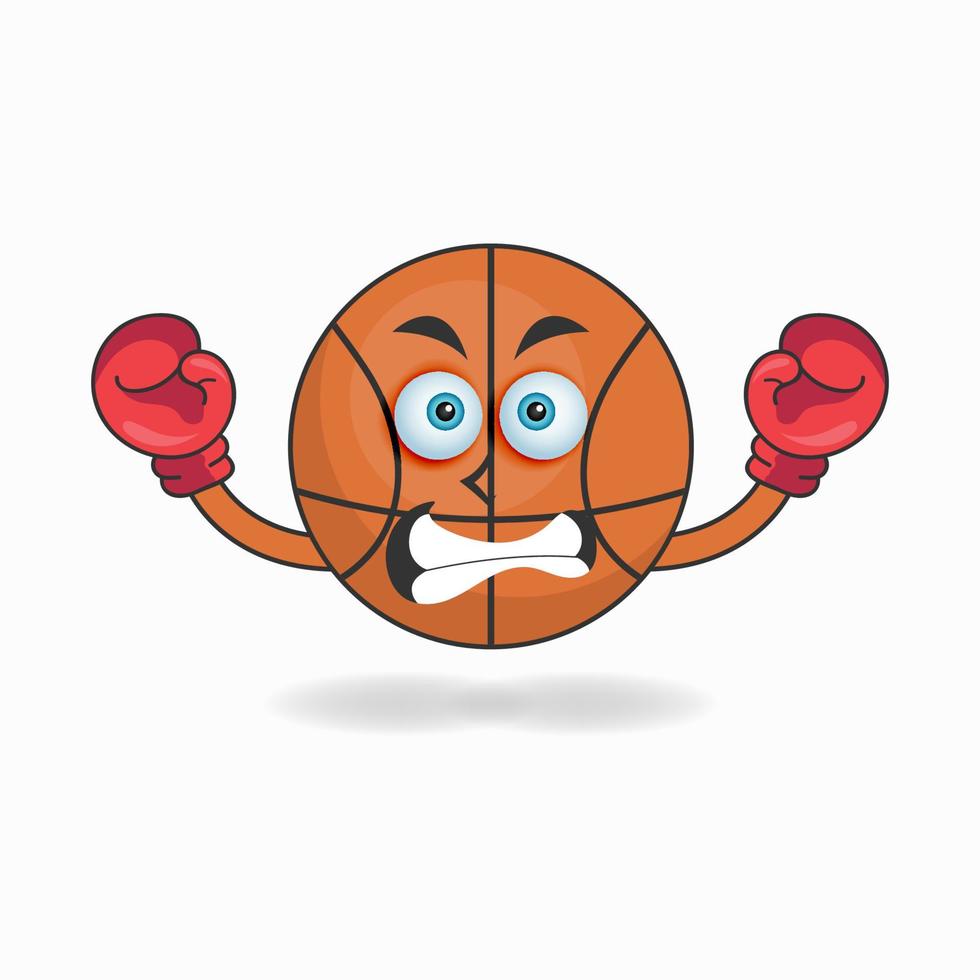 personaggio mascotte basket con attrezzatura da boxe. illustrazione vettoriale