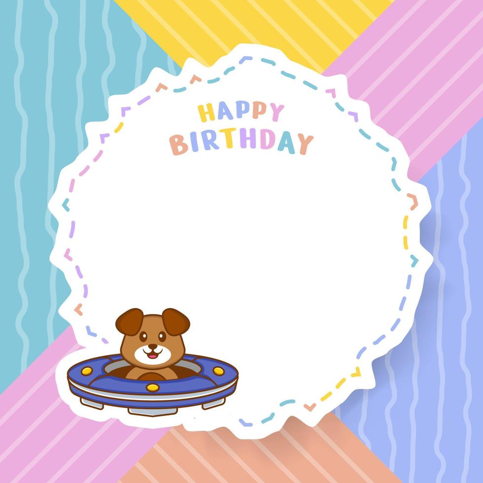 biglietto di auguri di buon compleanno con simpatico personaggio dei cartoni animati di cane. illustrazione vettoriale
