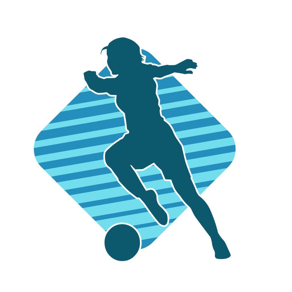 silhouette di un' femmina calcio giocatore calciando un' sfera. silhouette di un' calcio giocatore donna nel azione posa. vettore