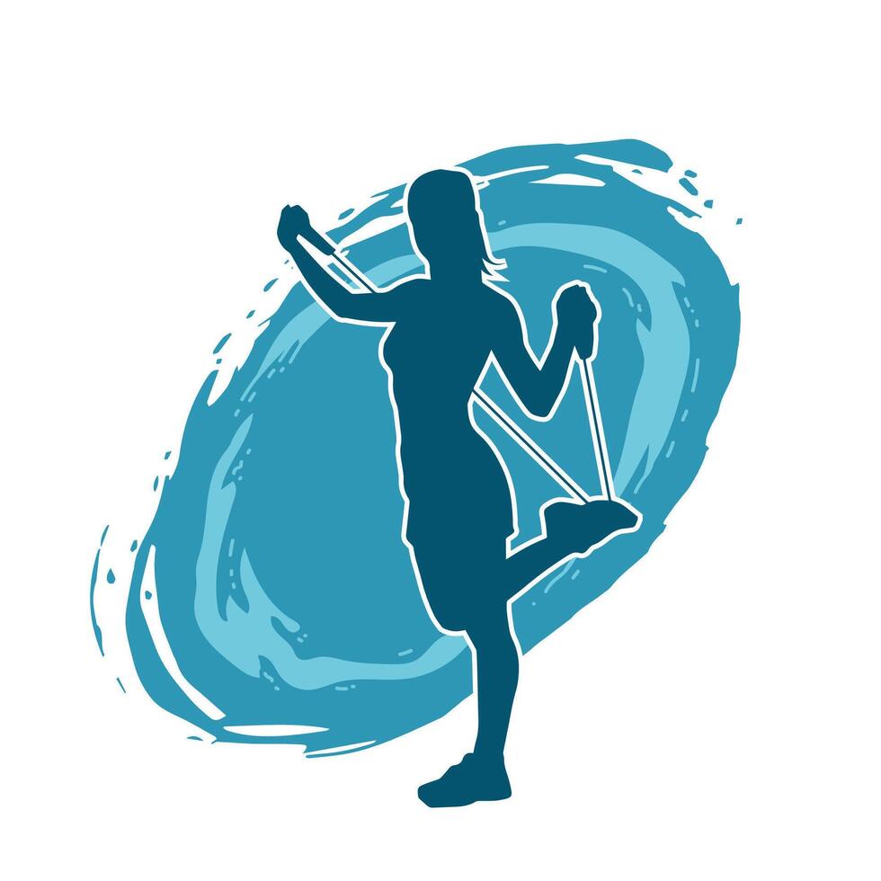 silhouette di un' sportivo donna a Palestra allenarsi utilizzando Tirare corda. fitness esercizio corde Tirare corda allungare resistenza addestramento. vettore