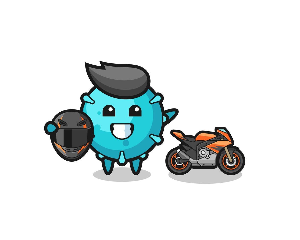 simpatico cartone animato virus come pilota di motociclette vettore