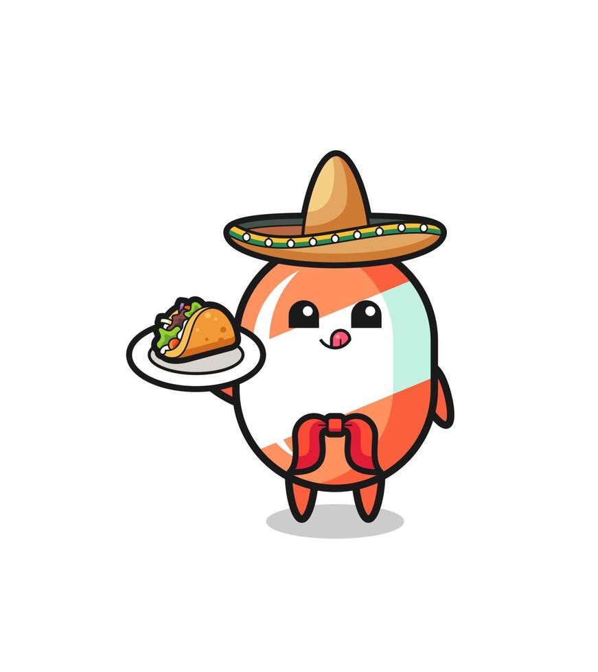 mascotte dello chef messicano caramelle che tiene un taco vettore