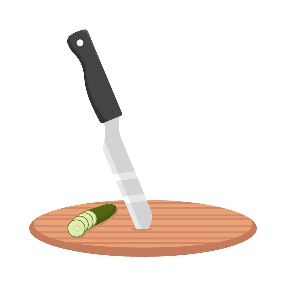 coltello con cetriolo nel taglio tavola illustrazione vettore