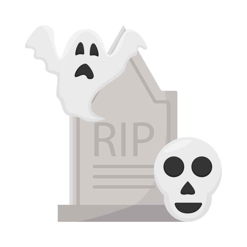 cranio con fantasma nel cimitero illustrazione vettore