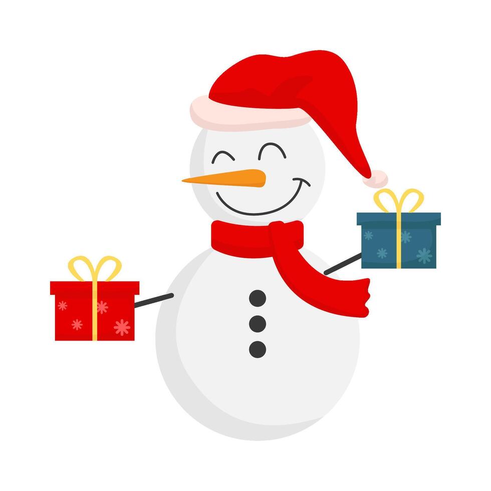 pupazzo di neve con regalo scatola Natale illustrazione vettore