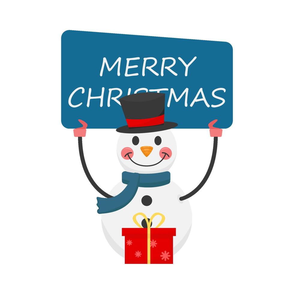 bandiera allegro Natale nel pupazzo di neve con regalo scatola illustrazione vettore