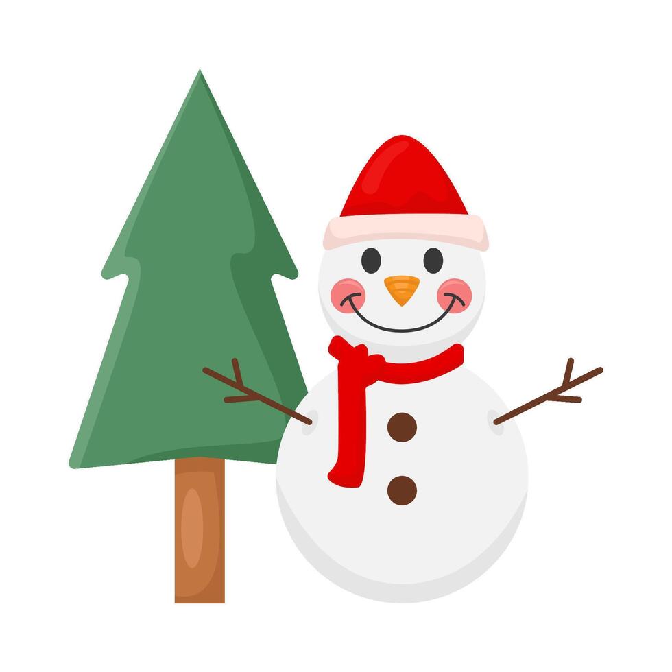 pupazzo di neve con albero abete rosso illustrazione vettore