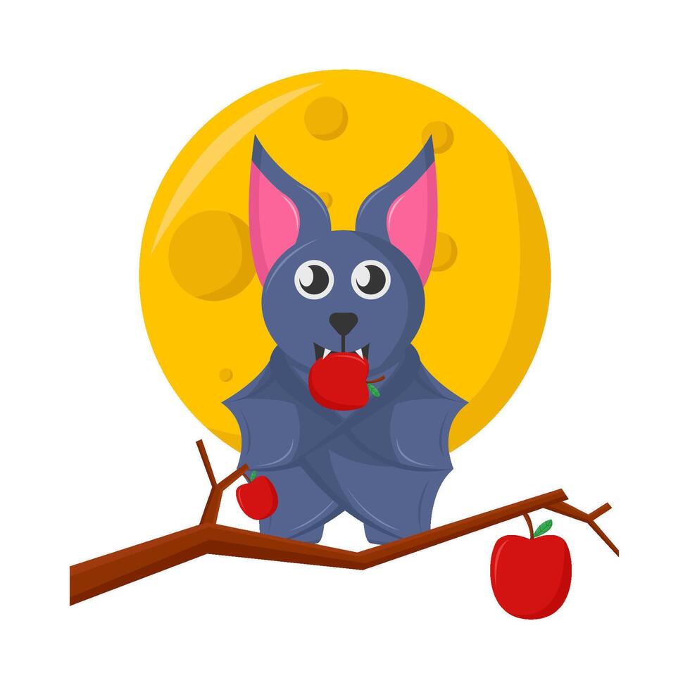 pipistrello nel Mela albero con pieno Luna illustrazione vettore