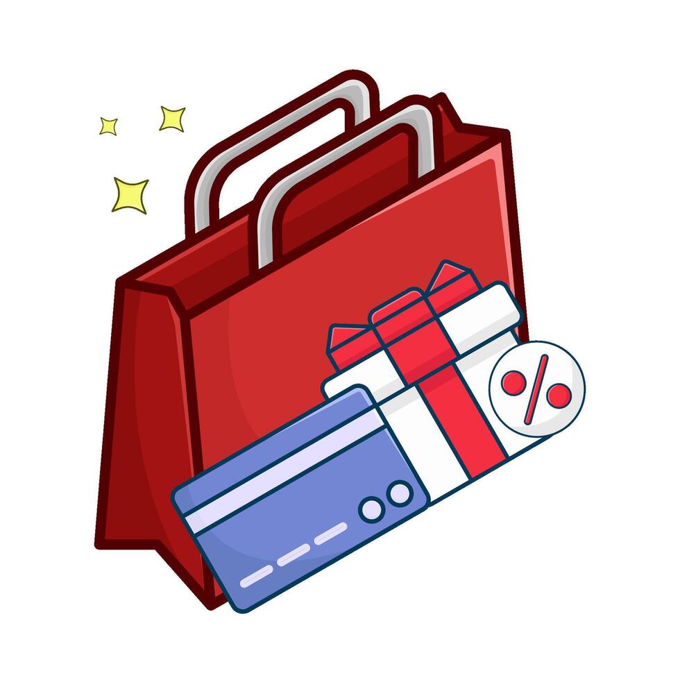 shopping Borsa, regalo scatola vendita con addebito carta illustrazione vettore