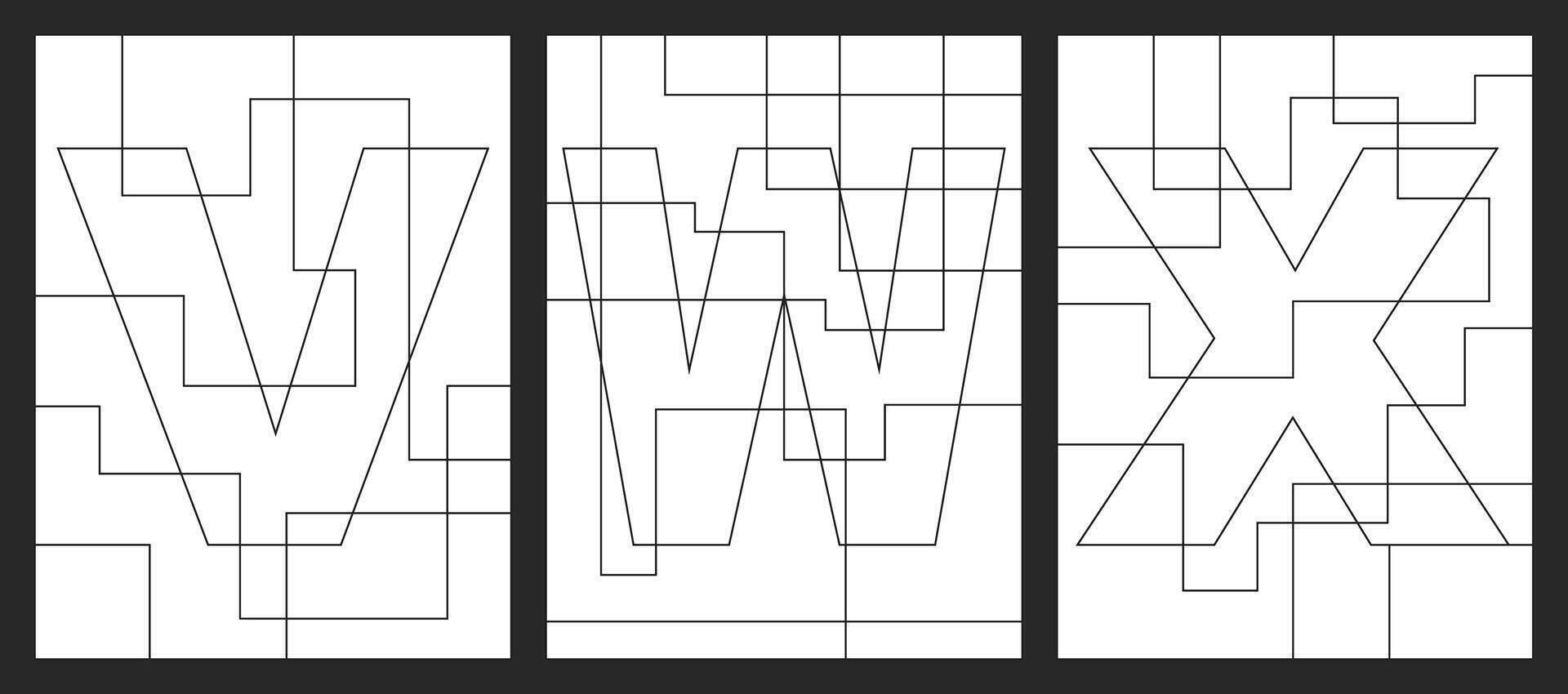 lettera v, w e X geometrico forme vettore per bambini colorazione libro