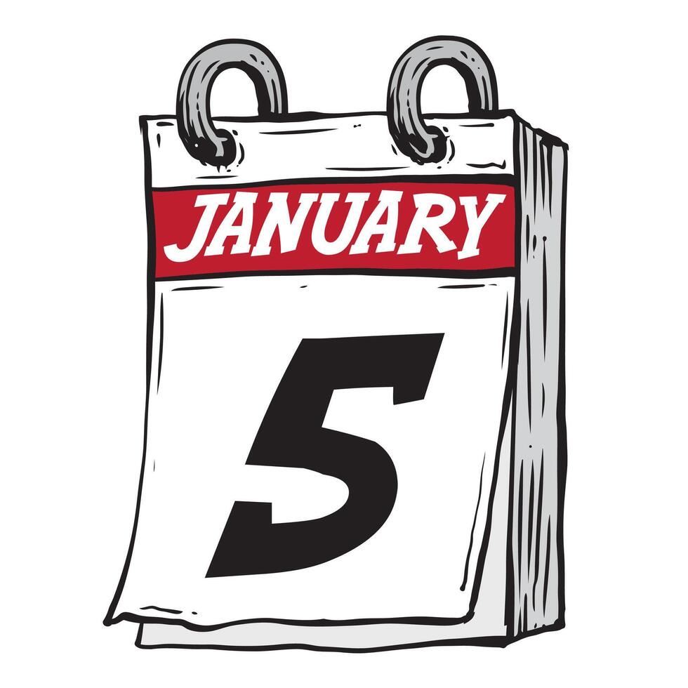 semplice mano disegnato quotidiano calendario per febbraio linea arte vettore illustrazione Data 5, gennaio 5 °