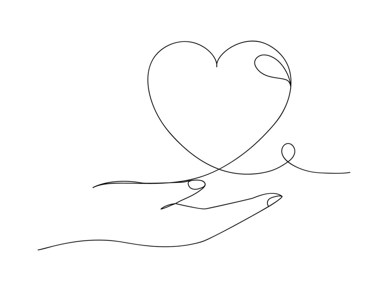 continuo uno linea cuore su palma mano o amore isolato vettore illustrazione.