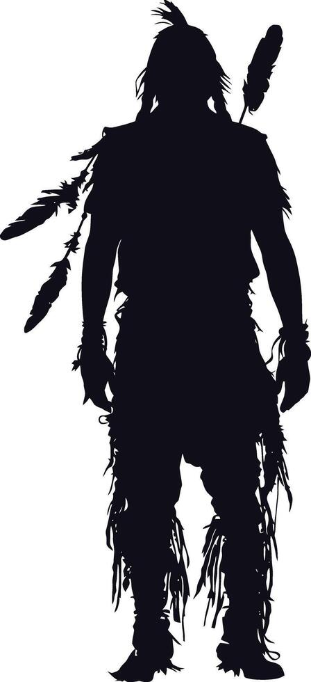 ai generato silhouette nativo americano uomo nero colore solo pieno corpo vettore