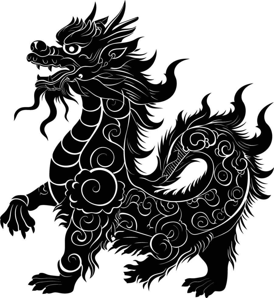 ai generato silhouette qilin nero colore solo pieno corpo vettore