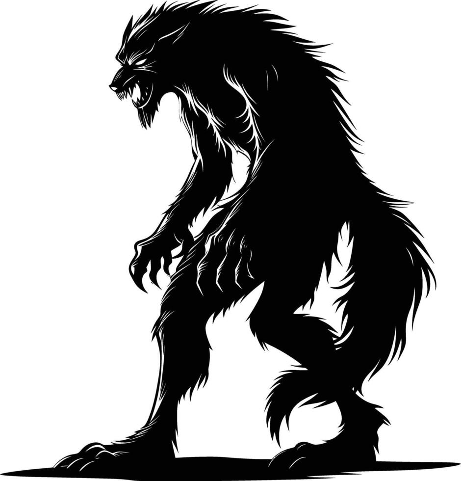 ai generato silhouette warewolf o di tanto in tanto licantropo o lycan mostro nero colore solo pieno corpo vettore