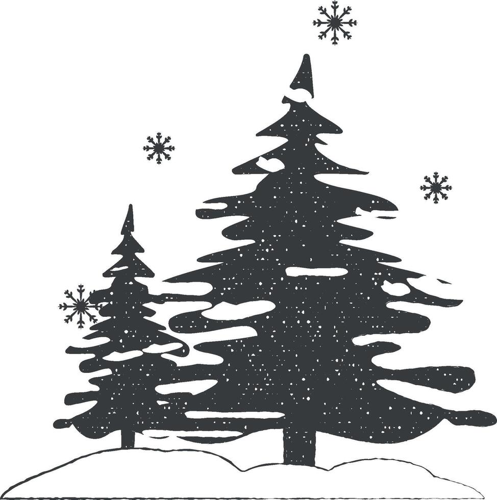 pino albero neve inverno colorato icona vettore illustrazione nel francobollo stile